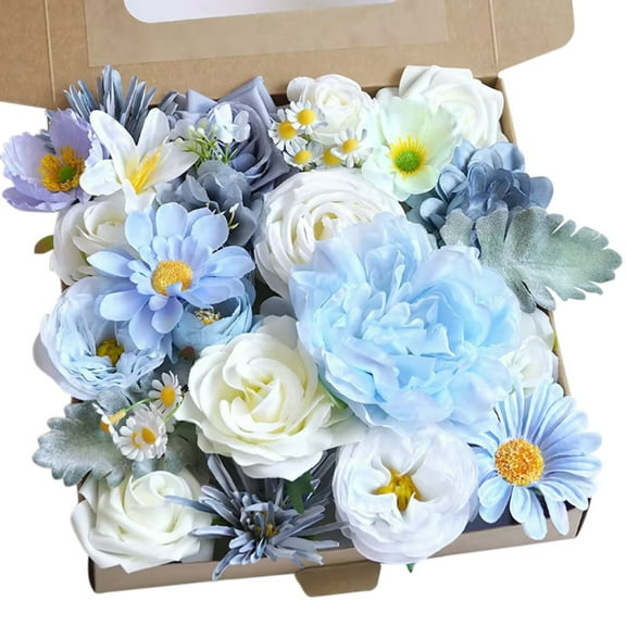 Fake Flowers Box, Artificial Faux Greenery Stems Silk Orchid Foam Gardenia for Wedding Bouquets Centerpieces Table Decorations Floral Picks Arrangements, Dusty Rose & Navy, Mini Combo Blue