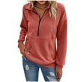 thumbnail image 2 of Mifsaly Half Zip Sweatshirt Women Lapel Long Sleeve Fashion Sweatshirts Drop Shoulder Soild Color Trendy Pullover Tops with Pockets 2025 Work Daily Lounge Outfits, 2 of 4