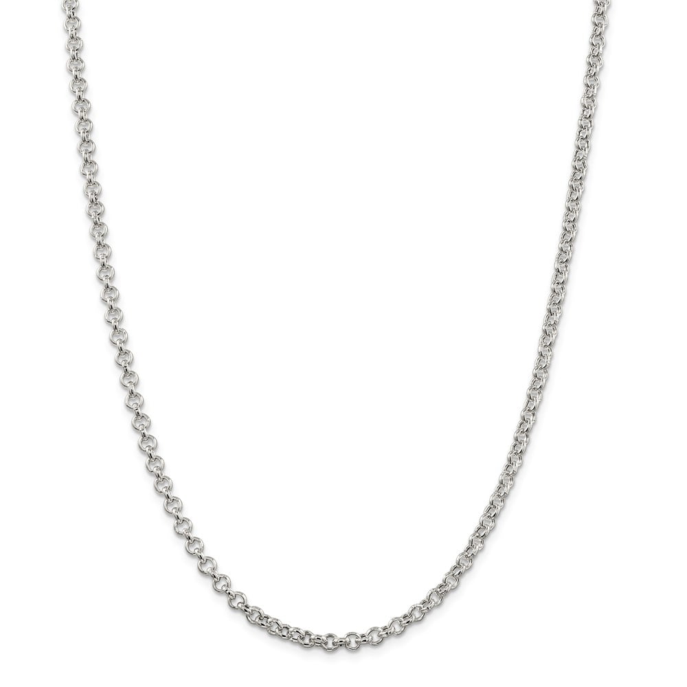 Solid 925 Sterling Silver 4.25mm Rolo Chain Necklace with Secure Lobster Lock Clasp