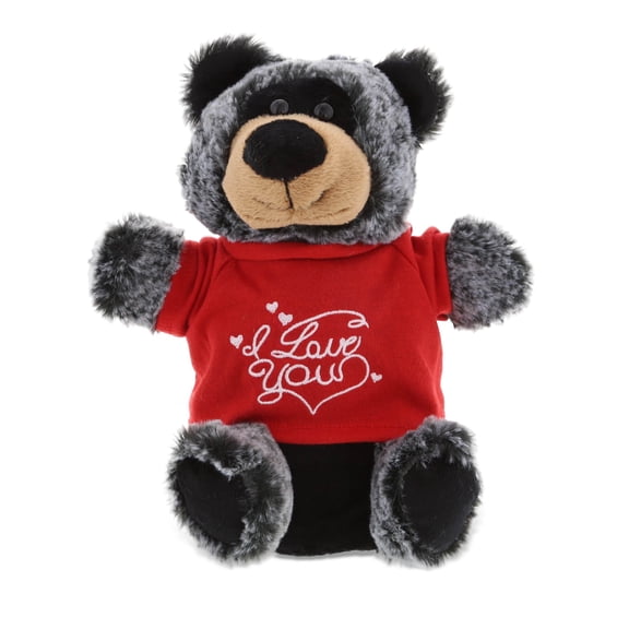 Dollibu I Love You Shirt Black Bear Plush Hand Puppet - 9 inches