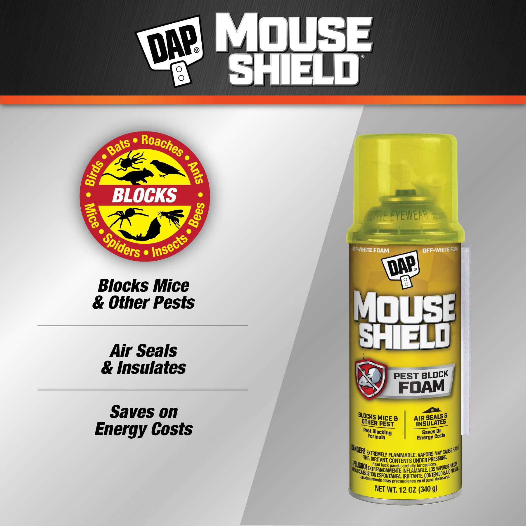 DAP Mouse Shield Foam Sealant and Blocker, Off White, 12 Oz (7565012506)