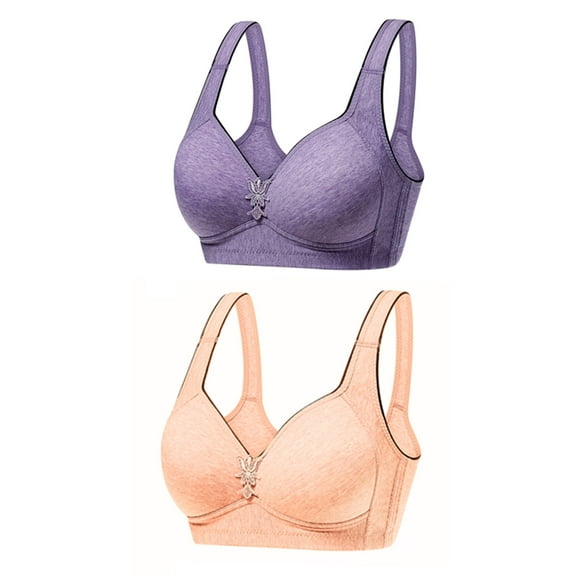 YWDJ Comfort Bras for Women 2 Pack Back Closures Comfortable Bras No Wires Bras Spaghetti Straps Half Cup Push up Hollow Sleep Bras Padded Comfy Bras Wrap Comfy Bras Orange S