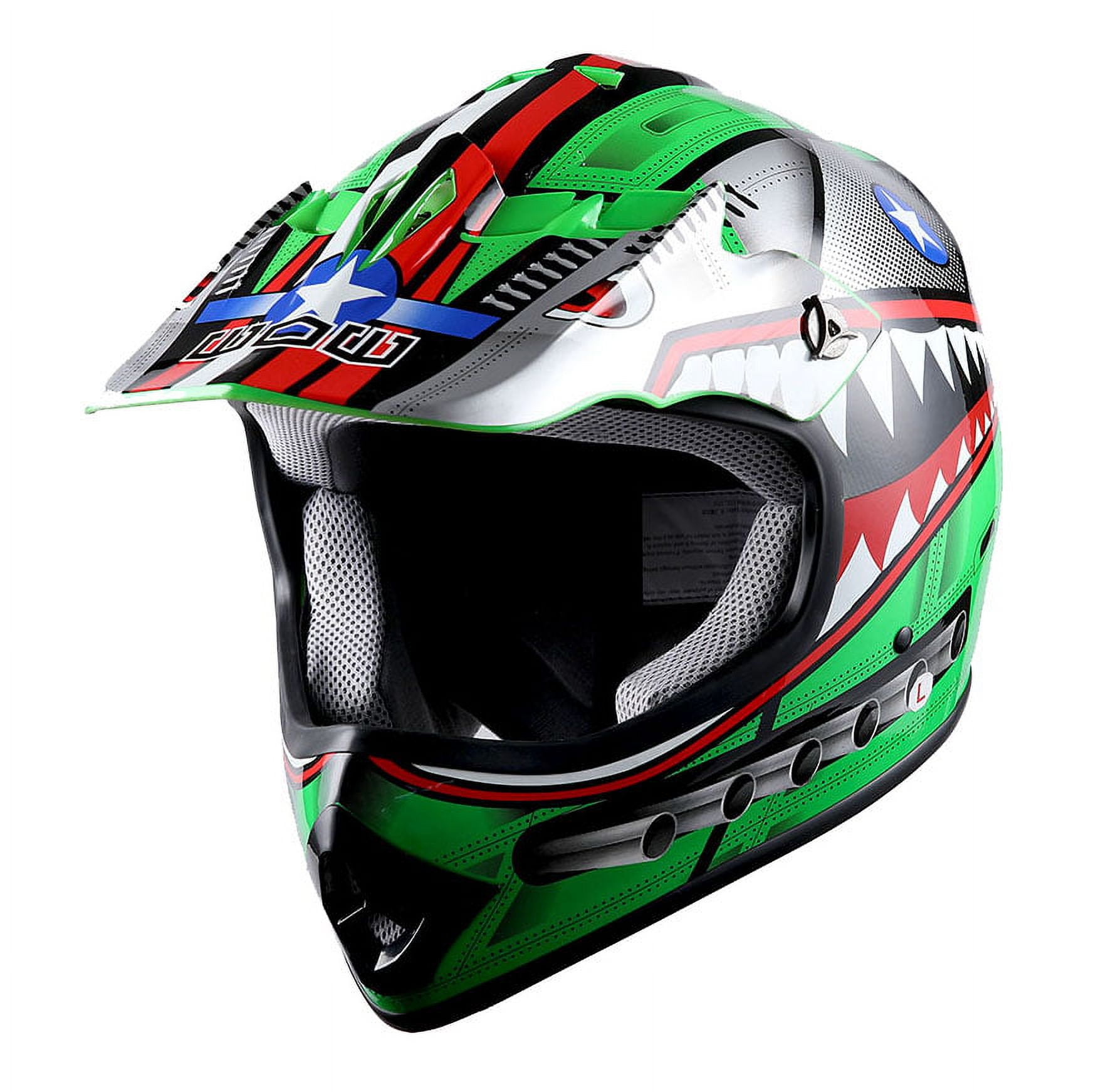 1Storm Youth Motocross Helmet Kids Motorcycle Bike Helmet HBOY Shark Green + Goggles + MG Youth Green Glove Bundle
