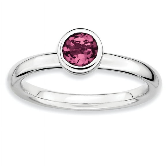 SS Low 5mm Round Pink Tourmaline Ring