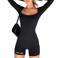 thumbnail image 6 of Franhais Women's Short Jumpsuit Letter Print Square Neck Slim Fit Long Sleeve Knitted Style Bodysuit, 6 of 8