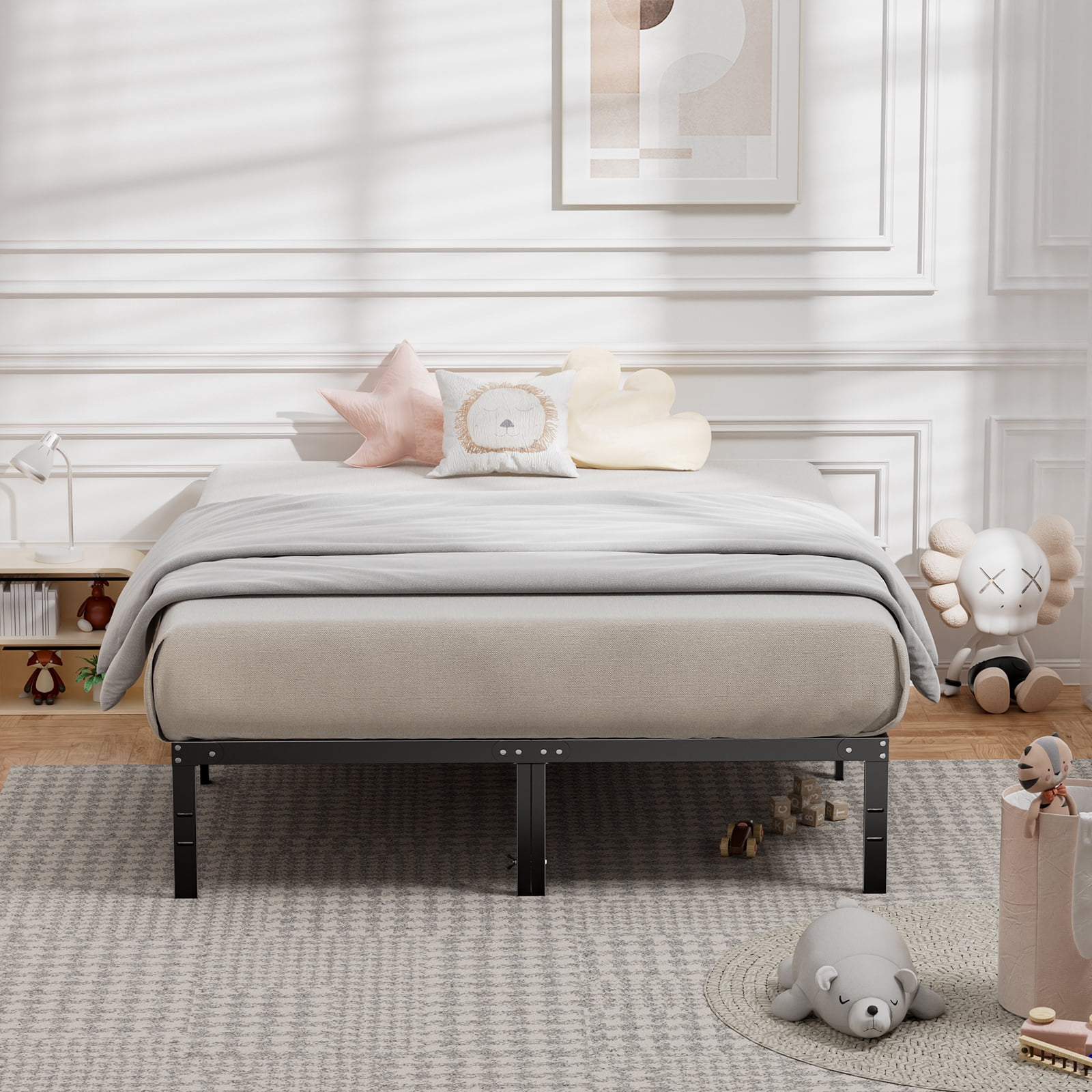 JIOABL Home 14-Inch Queen Elevated Steel Platform Bed Frame, Silent and Sturdy Support , Expanded Under-Bed Storage