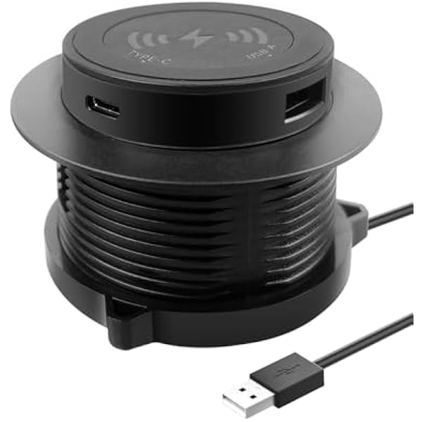 wonima02 Desktop Charger, Pop up 15W Fast Retractable Desktop Charger, Invisible Charging Station with USB A and Type C Ports, Recessed Desktop Charging for Desk, Furniture - White (Black)