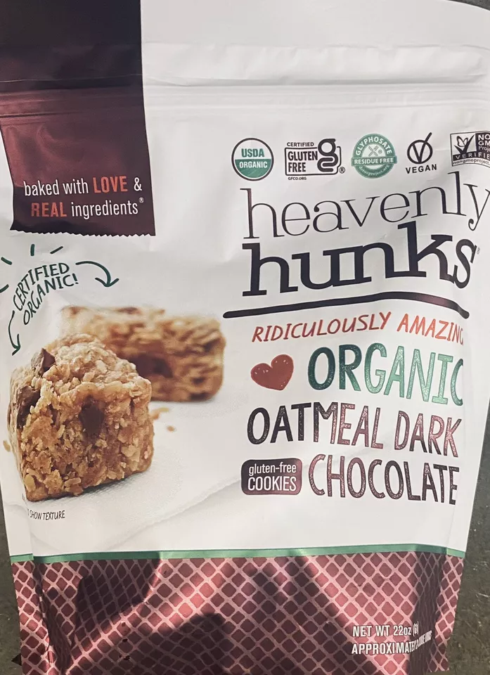Heavenly Hunks USDA ORGANIC Oatmeal Dark Chocolate GLUTEN FREE Cookies 22oz 2 PK