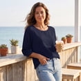 thumbnail image 6 of JULMCOMO Cotton Linen Shirts for Women Crew Neck 3/4 Sleeve Loose Fit Vintage Blouses Casual Comfy Spring Fall Shirts Navy 3XL, 6 of 7