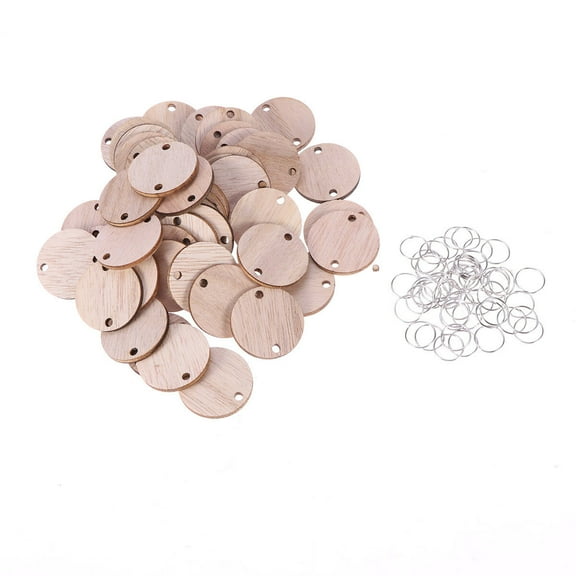 WSTEER 50pcs Round Wooden Slices With 50 Iron Loops Set For Birthday Reminder Hanging Wooden Plaque Board DIY Calendar Accessories Home Decoration (Wood Grain)