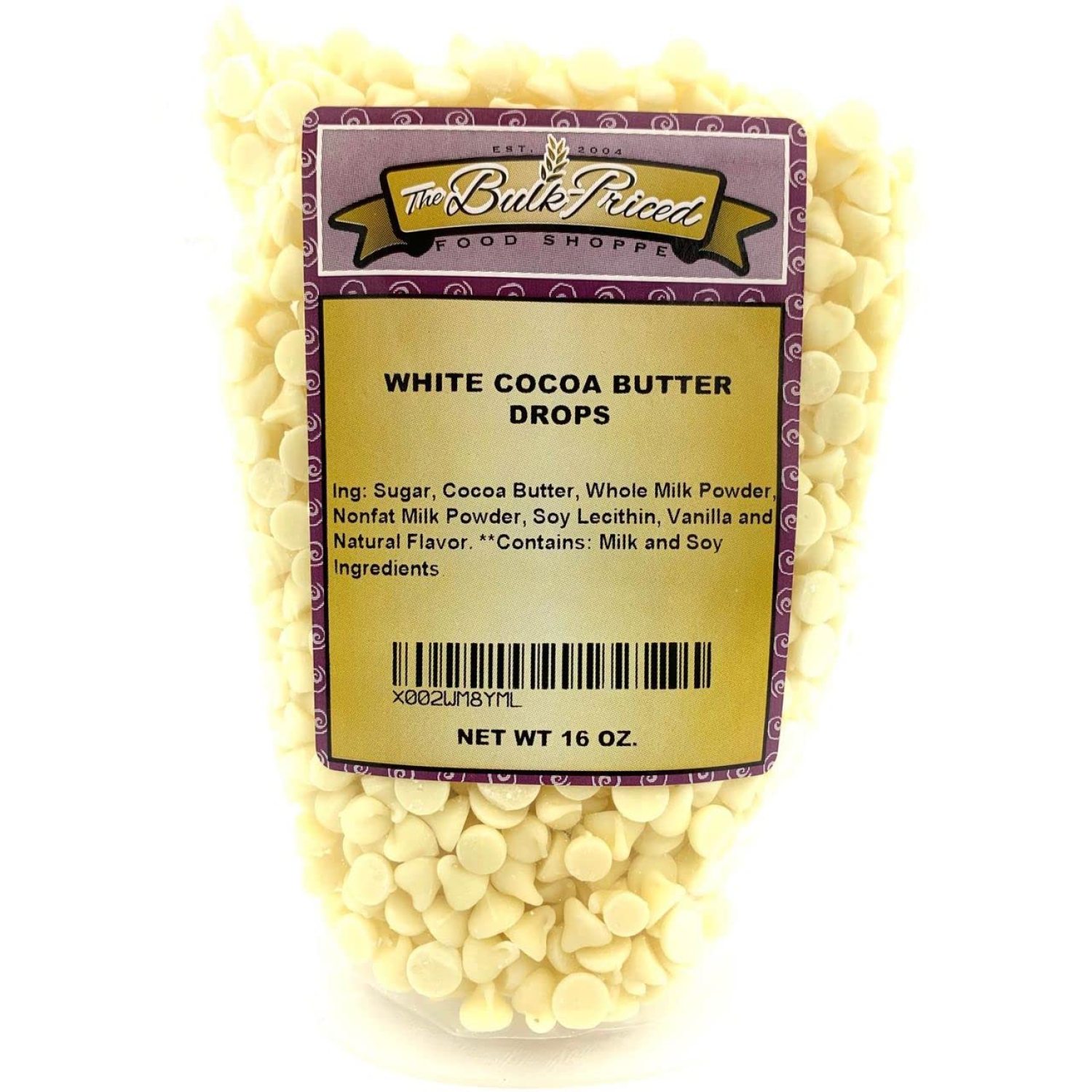 White Cocoa Butter Drops, Bulk Size, Baking Chips (1 lb. Resealable Zip