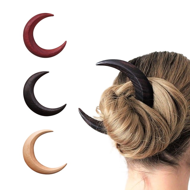 Fiudx Horribles Artefactos En Media Luna y Espiral, Arcade Wengué Resistente, Elegante Soporte para Moños, Joya Única para El Cabello, Accesorio de Moda para Mujer, Incluye 3 Alfileres, Perfecto para