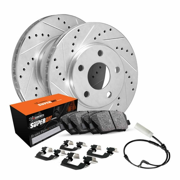 R1 Concepts Front Brakes and Rotors Kit |Front Brake Pads| Brake Rotors and Pads| Super Duty Brake Pads and Rotors| Hardware Kit| Sensor WGXS1-40010