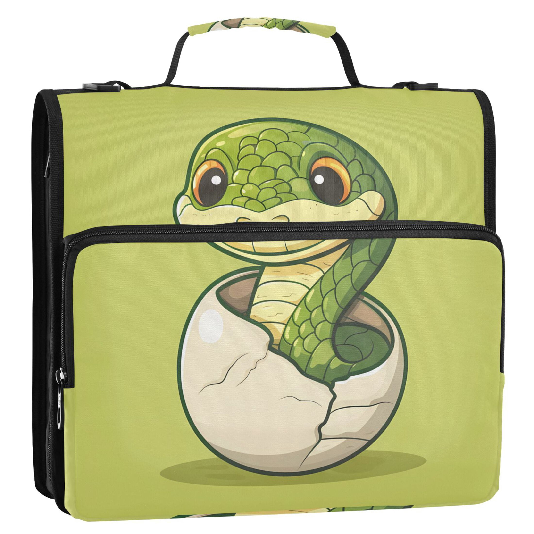 3 Ring Zipper Binder with Shoulder Strap Waterproof Trapper Keeper 2 Inch D-Ring 500 Sheets Capacity Cute Snake in Eggshell
