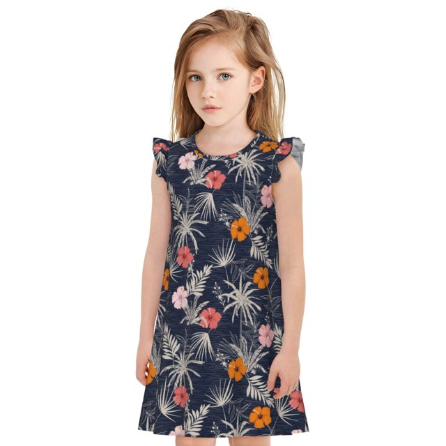 Balery Hawaiian Style Camisón de princesa para niñas, pijama de algodón con mangas abullonadas, suave y bonito.-X-Large