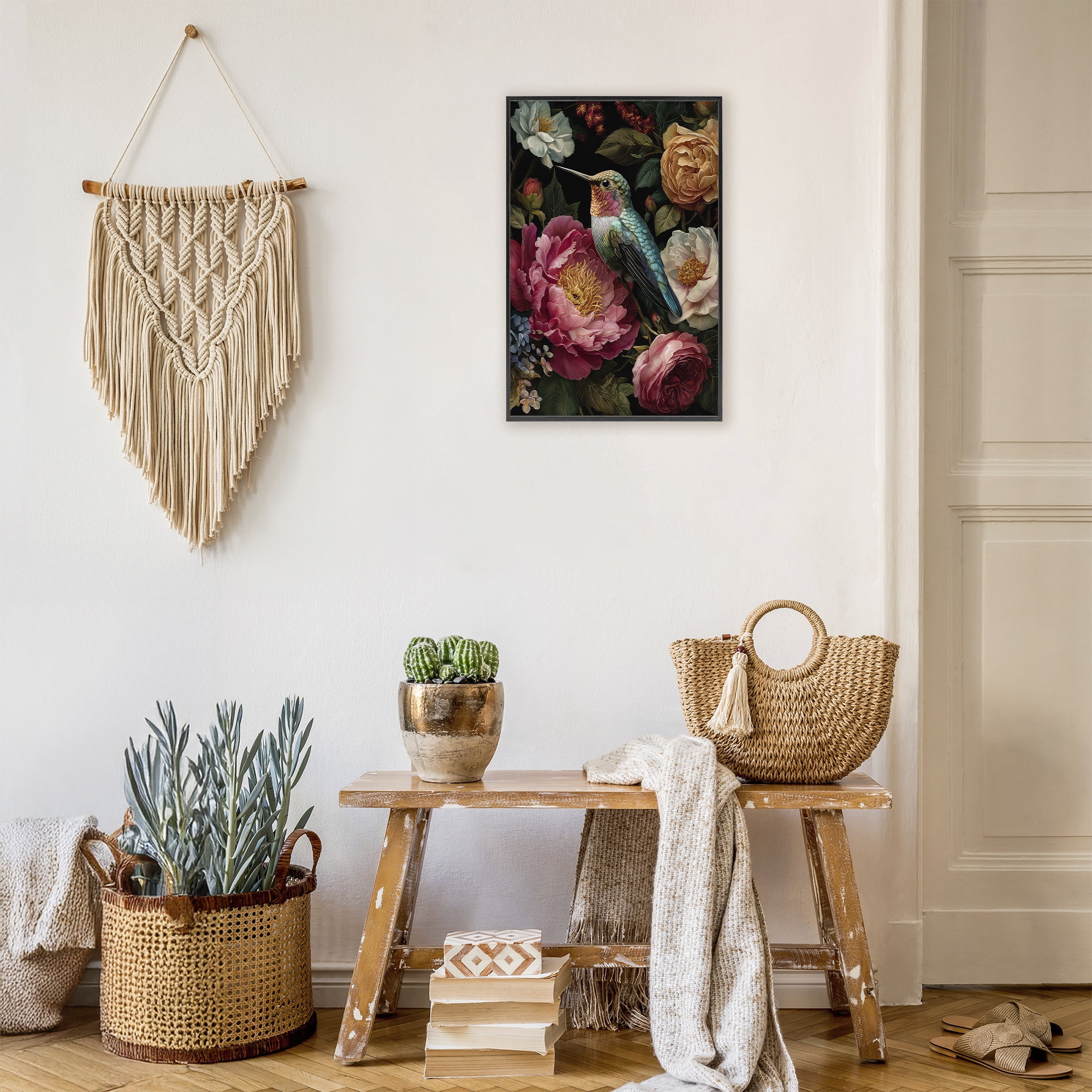 Stupell Industries Hummingbird & Lush Blooms Black Framed Giclee Art, design by The Wands Want