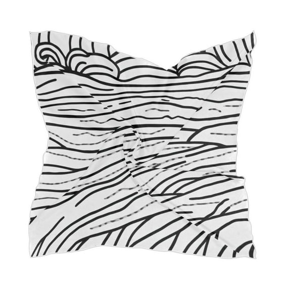 Abstract Line Art Design 23.62x23.62in Square Scarf Silk like Fabric Single Sided Print with 10 Hair Clips