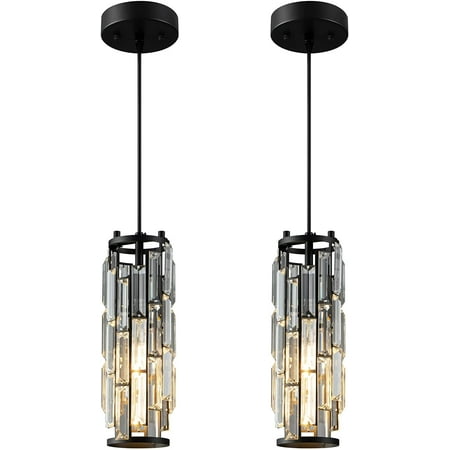 

JSTCL Pendant Lights Modern Black Pendant Light Mini Crystal Chandelier Pendant Lighting for Kitchen Island Dinning Room Bedroom Kitchen Sink Lighting (Black 2-Pack)