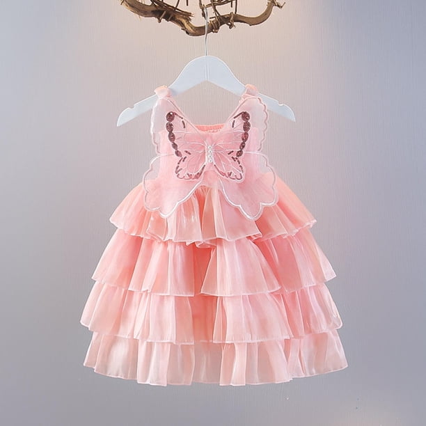 Odeerbi Vestido de Princesa de Verano Con Capa Alas de Mariposa Vestido de Niña Flor Algodón Fiesta de Cumpleaños Vestido de Fiesta Formal
