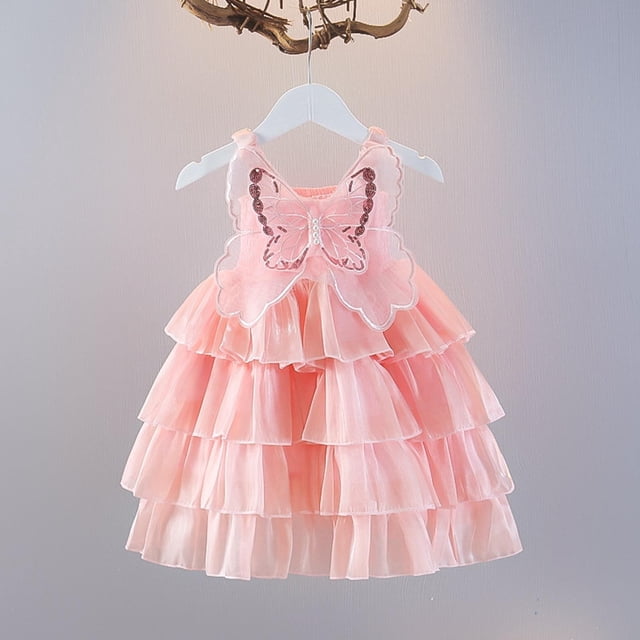 Odeerbi Vestido de Princesa de Verano Con Capa Alas de Mariposa Vestido de Niña Flor Algodón Fiesta de Cumpleaños Vestido de Fiesta Formal