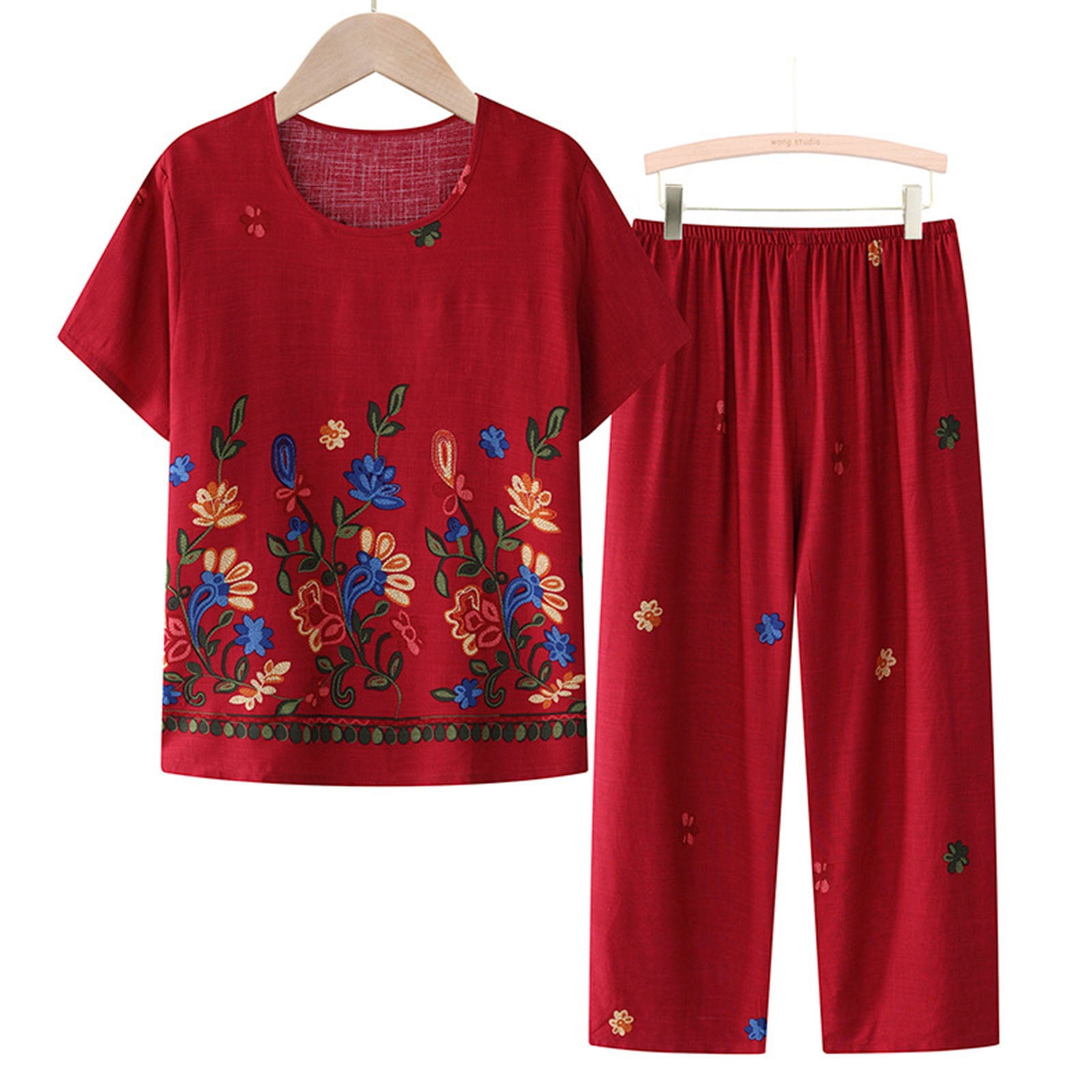 Oalirro Women's Sleepwear Capri Pajama Sets Short Sleeve Two-Piece V ...