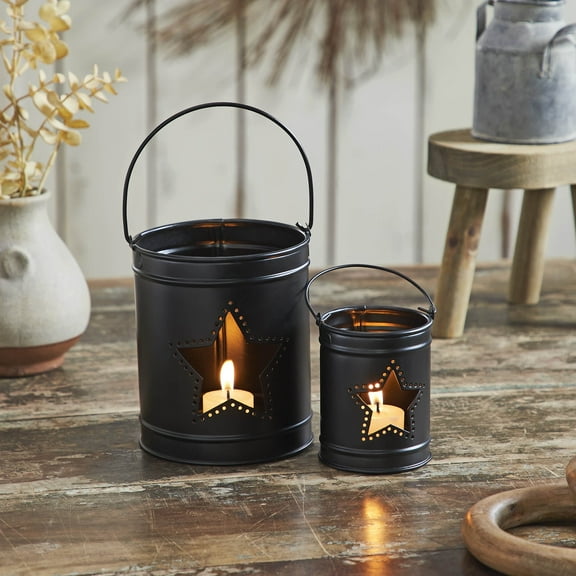 VHC Brands Patriotic Metal Votive Candle Holder w/ Star Cutout Set of 2 Sizes, Independence Day Decor, Decorative Table Top Accent, Fourth of July Decorations, Country Black
