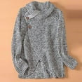 thumbnail image 3 of Waffle Knit Sweaters for Women Solid Color Loose Turtleneck Sweater Top Button Deco Wrap Front Sweatshirt, 3 of 3
