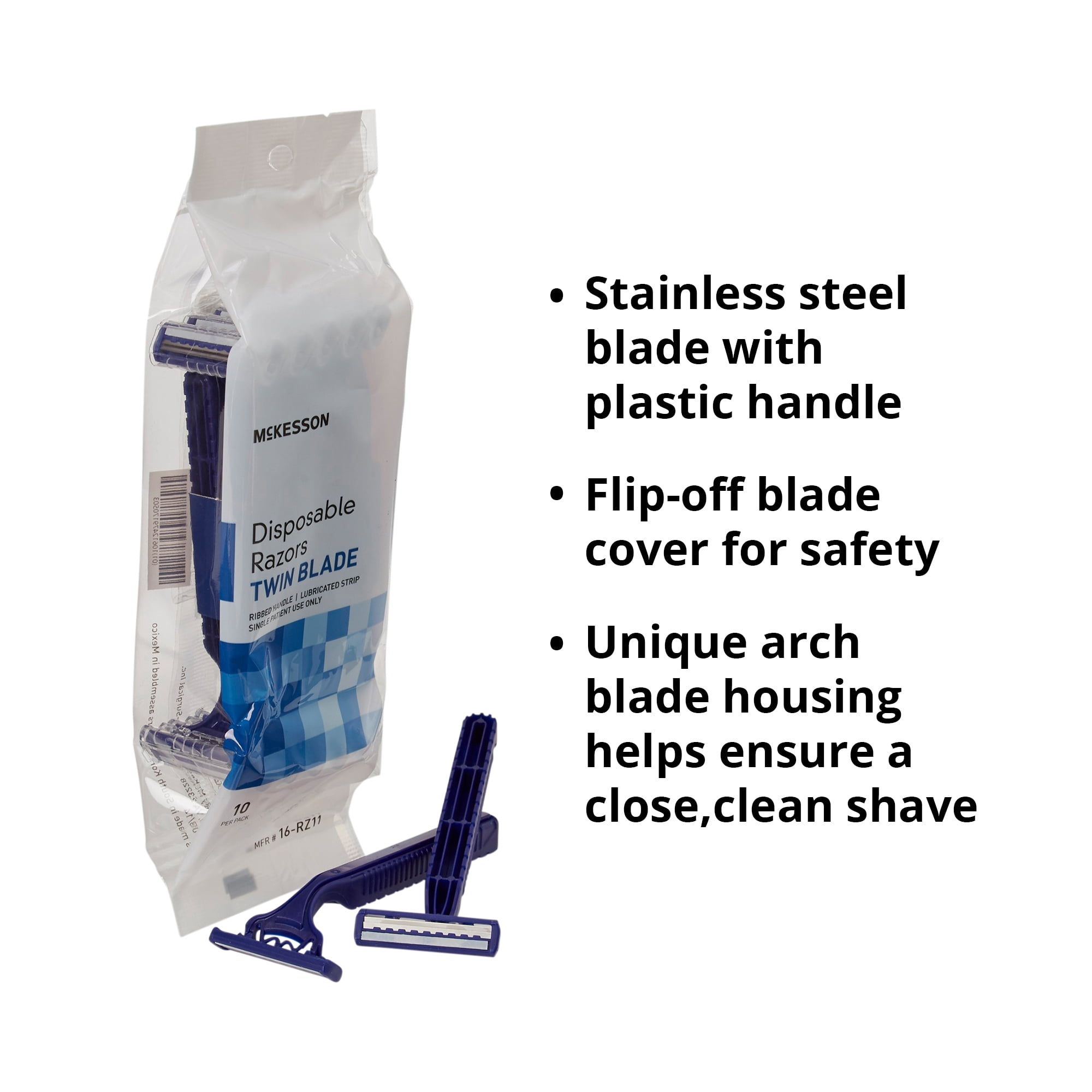 McKesson Disposable Razors for Men or Women - Fixed Head, Twin Blade, 10 Count, 72 Packs, 720 Total