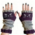 thumbnail image 6 of Women’s Knitted Fingerless Gloves with Cute Cat Embroidery - Cat Embroidery Splicing Knitted Gloves, Warm Glove(1Pair, Blue), 6 of 6