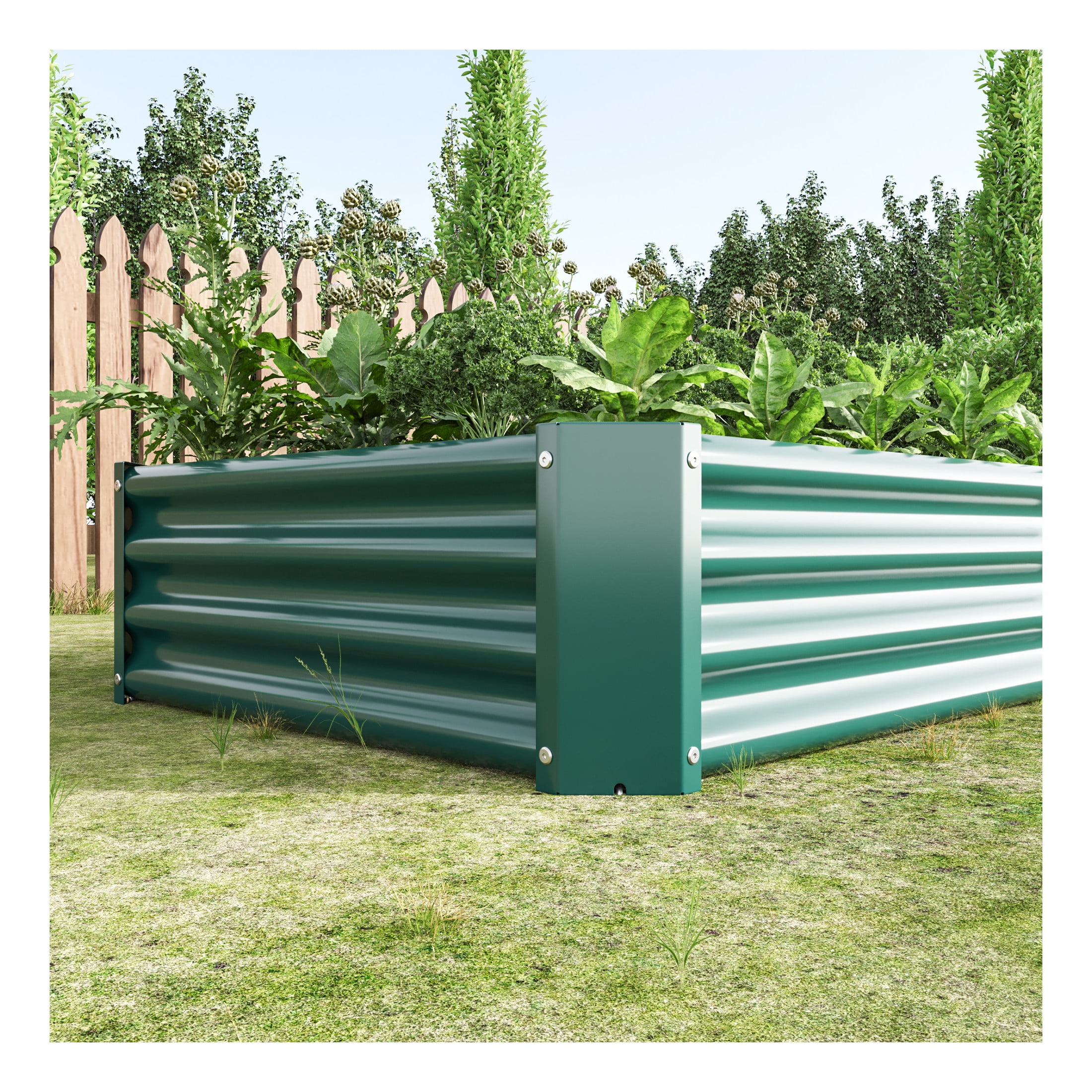 Elio Outdoor Metal 6×3×x1ft Raised Garden Bed, 6FT Planter Box, Rust-Resistant, Open Bottom, Sturdy Design for Vegetables, Flowers, Herbs, Green