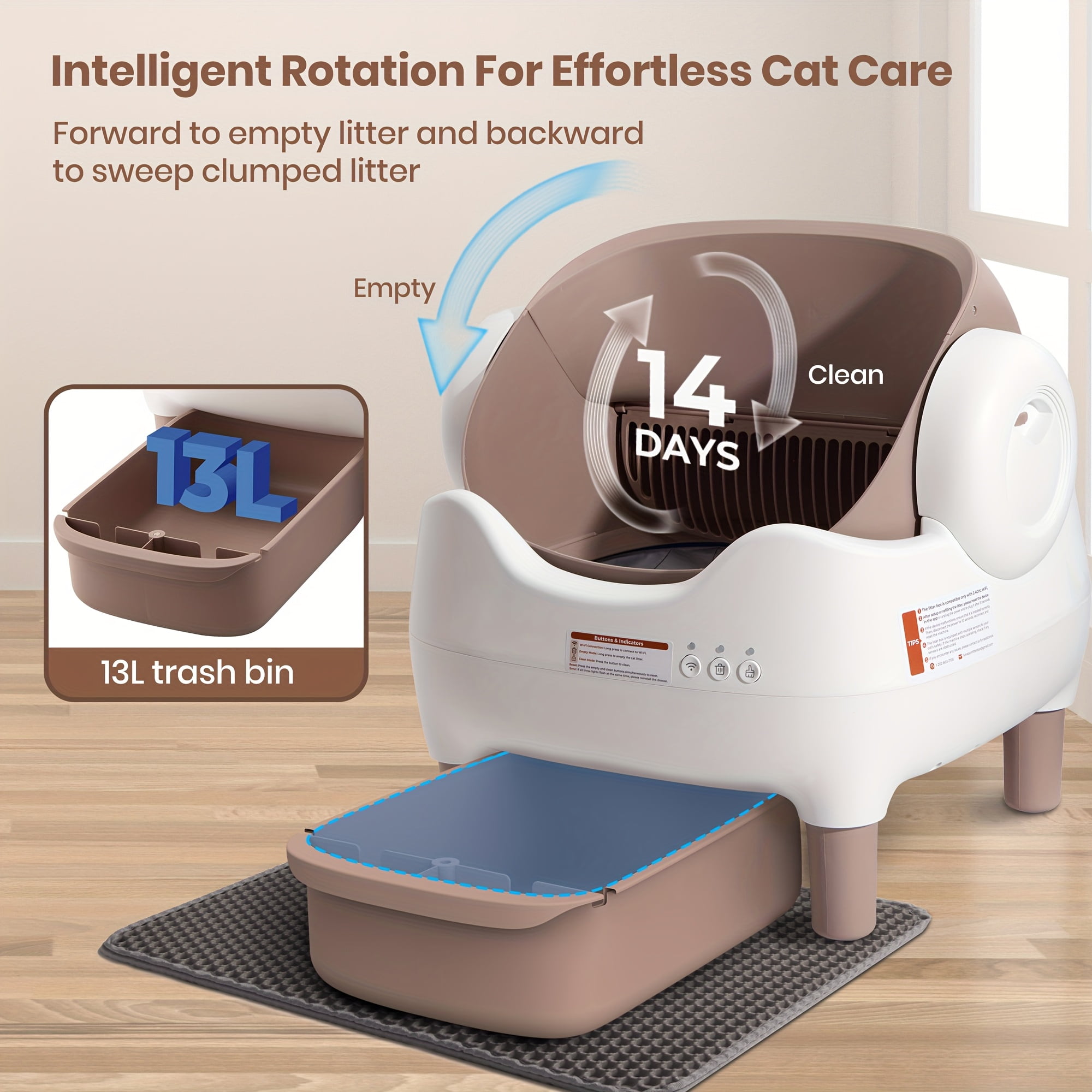 Extra Large Smart Self-cleaning Cat Litter Box, App-Controlled Automactic Cleaner with 3.43gal Big Capacity, 2.4G Wifi Cat Litter Box with Odor Removal, 14-day Hands Free Scoopless Care