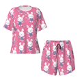 thumbnail image 5 of Wukai Rabbit Holding Flowers Print Women's Pajama Set - Short-Sleeve Top and Shorts with Elastic Waistband and Pockets for Loungewear, Yoga, and Casual Wear-XX-Large, 5 of 8