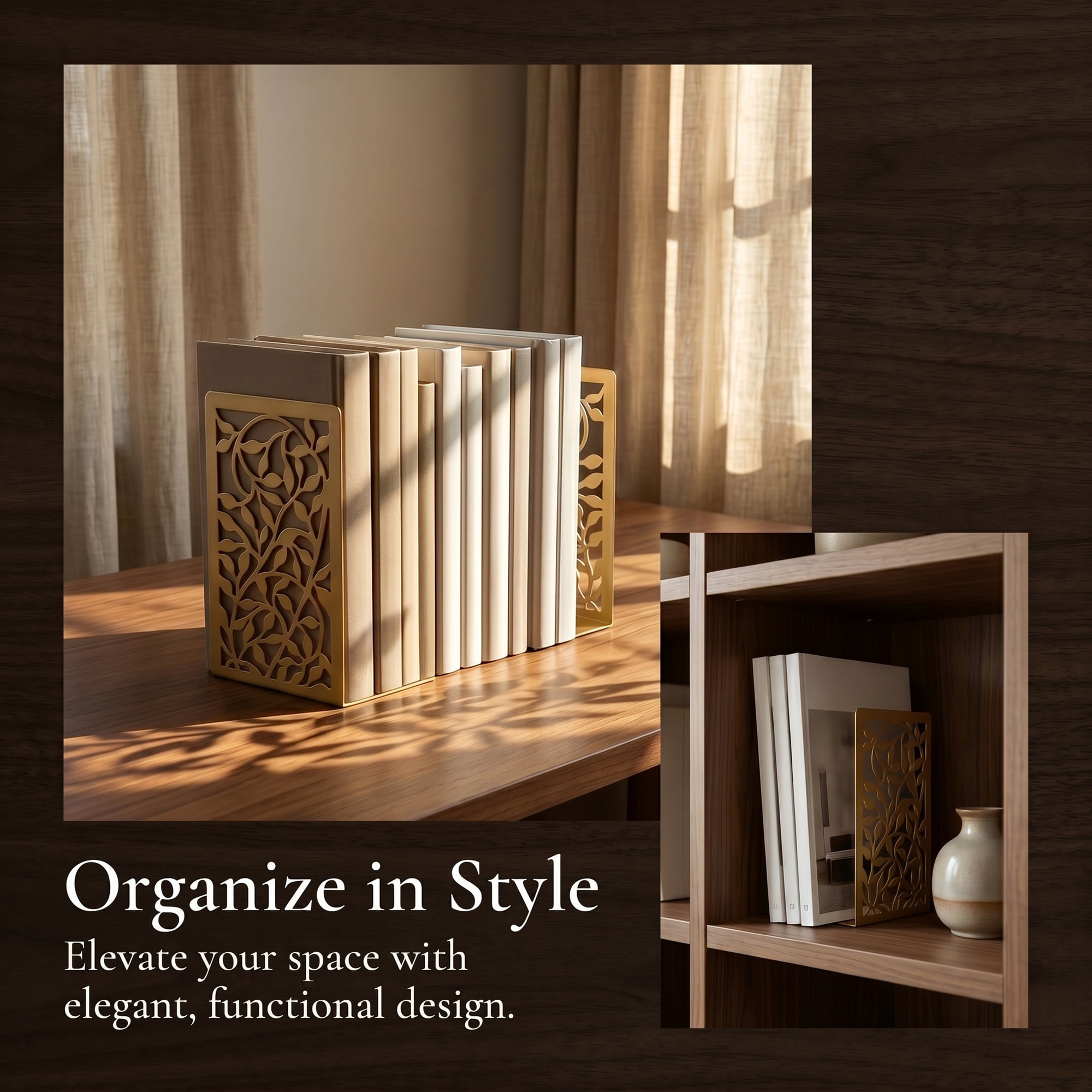 Unique Bargains Metal Tree Design Book Ends for Shelves Brown Tree 4.7"x3.7"x6.7"