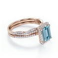 thumbnail image 3 of JeenMata 1.5 Carat Emerald Cut Created Aquamarine and Moissanite - 4 Prong Halo Set - Twisted Pave Wedding Ring Set - 18K Rose Gold Plating over Silver, 3 of 6