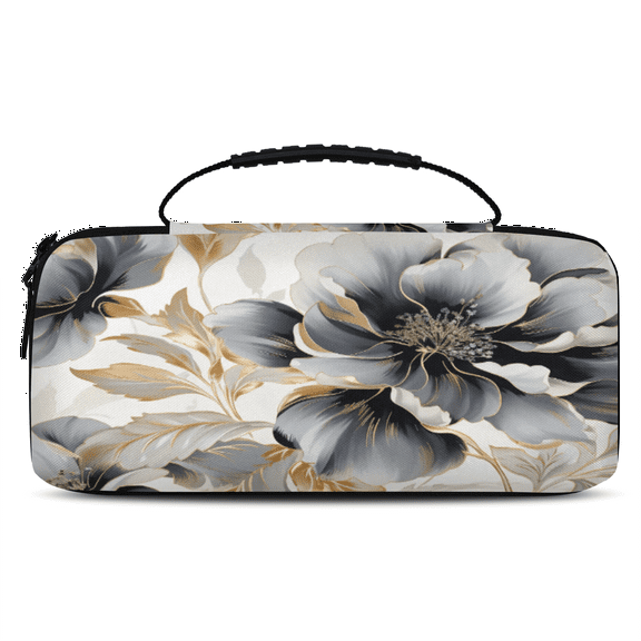 Herdesigns Marble Flower Carry Case Compatible with Nintendo Switch 2017 & Oled 2021, with 20 Game Card Slots, Gray and Black Floral Portable Travel Carrying Case Pouch for Accessories & Games