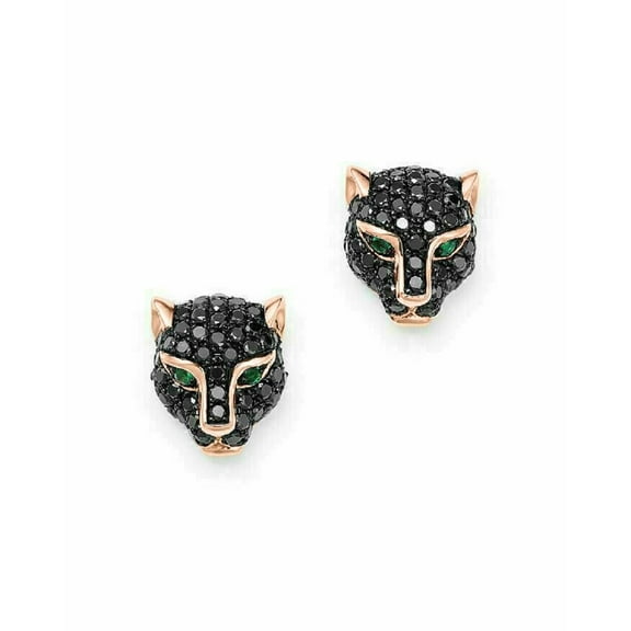 1Ct Round Cut Lab Creaed Black Diamond Panther Stud Earrings 14K Rose Gold Plated Silver