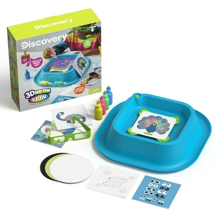 Discovery™ 3D Neon Spin Motorized Art Station, Includes Spin Art Machine, 3D Glasses, Neon Paints, Templates, and Blank Cards for Custom Creations