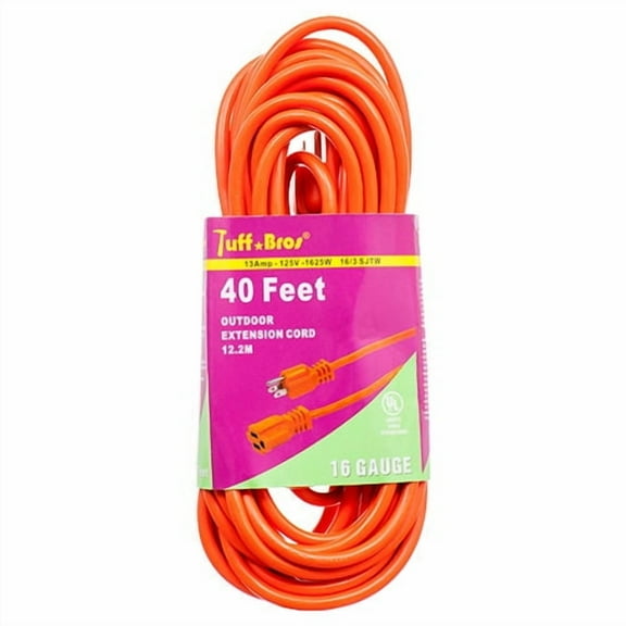 Extension Cord 40 Feet Indoor Outdoor UL listed Orange Power Cord 16 Gauge Cable