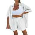thumbnail image 2 of YHAJDS 2 Piece Set for Women Summer Short Sleeve Collar Relaxed Shirt Top Elastic Shorts Outfit, 2 of 5