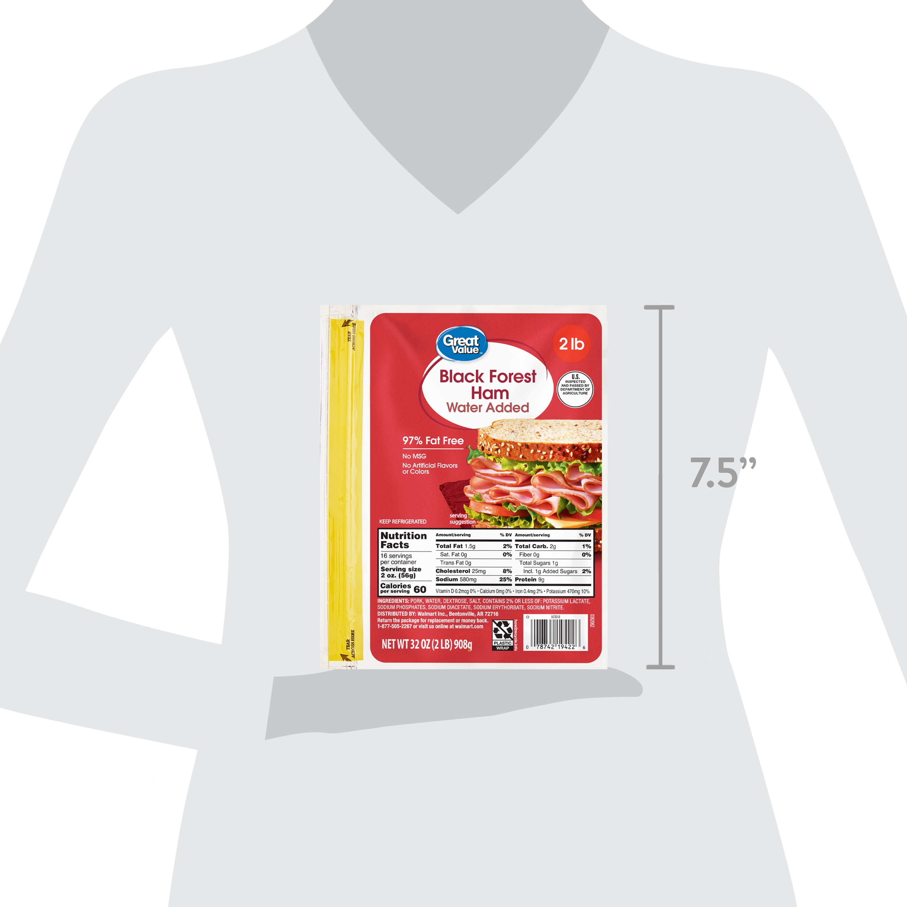 Great Value Black Forest Ham, Sliced 32 oz Plastic Pouch
