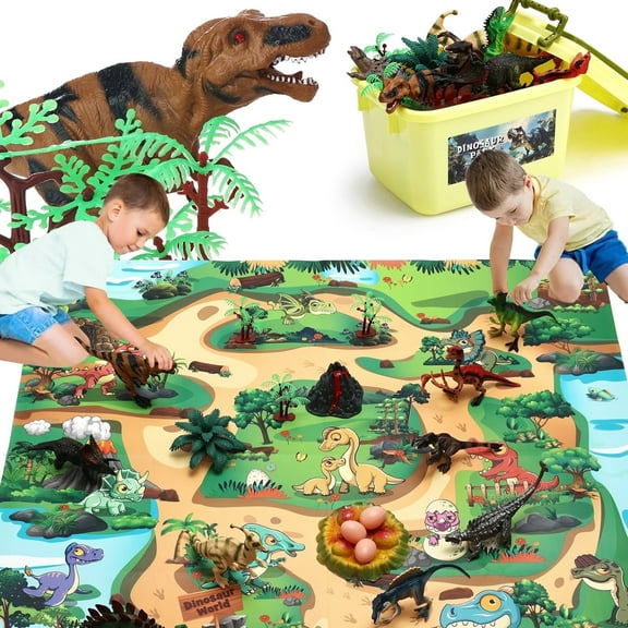 Lilian&Gema Dinosaur Toys Play Set, 42 PCS Dinosaur Toys with Play Mat for Kids Toddlers, Dinosaur Figures, Trees, Volcano, Dinosaur Toys Gift Set for 3 4 5 6 7 8 Years Boys Girls
