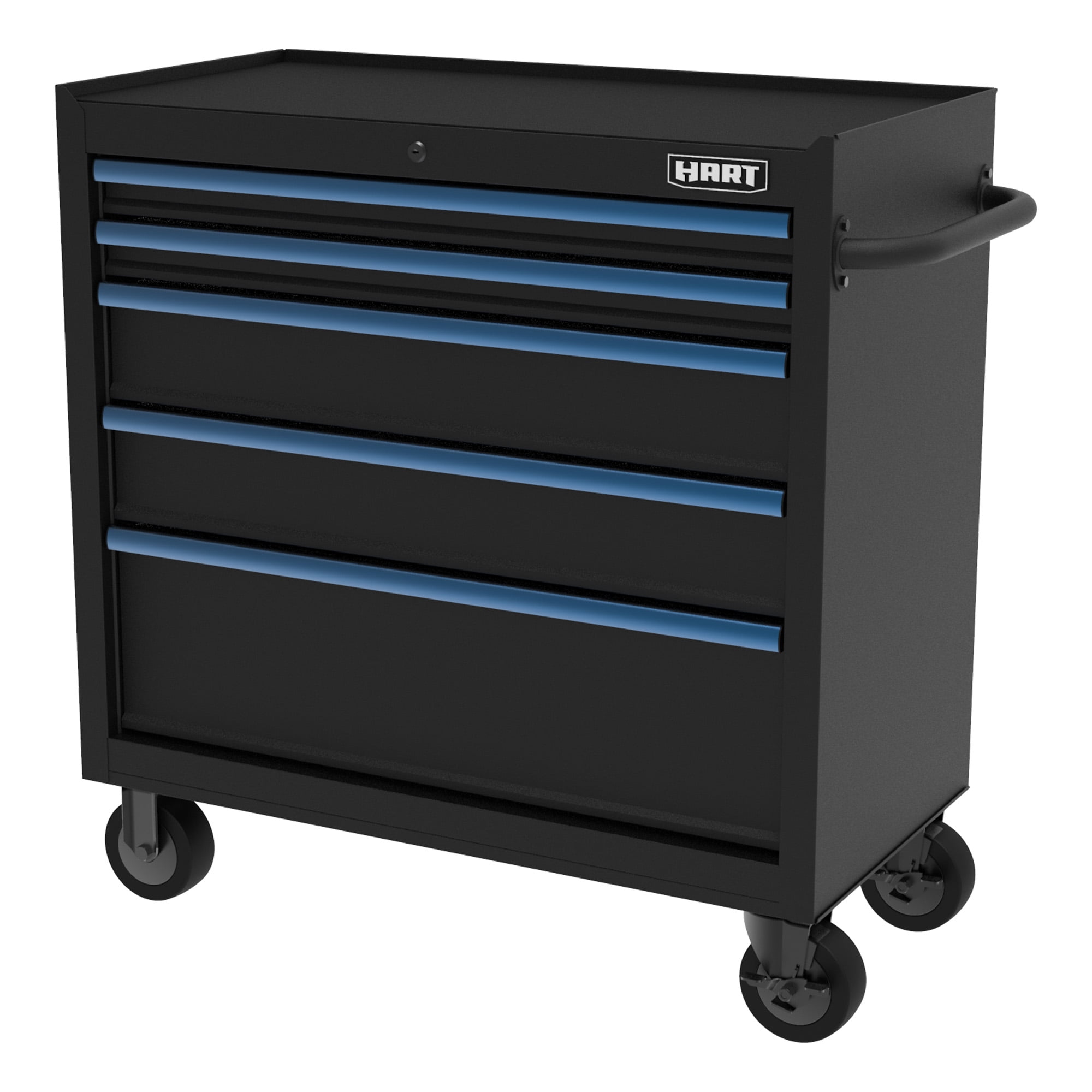HART 36-Inch 5-Drawer Rolling Tool Cabinet, Locking Steel Garage Storage, Black