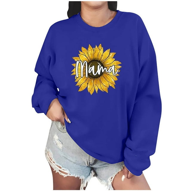 Mama Sweatshirts Culottes pour Femmes pour Femmes Chandail en Molleton Oversize Col Rond Coupe Ample Manches Longues Chandail pour la Fête des Mères TG Bleu