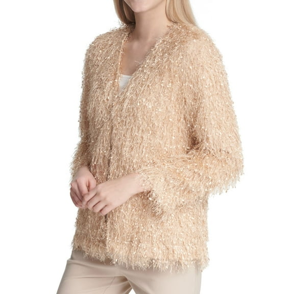 Calvin Klein Womens Embellished Jacket, Beige, X-Small