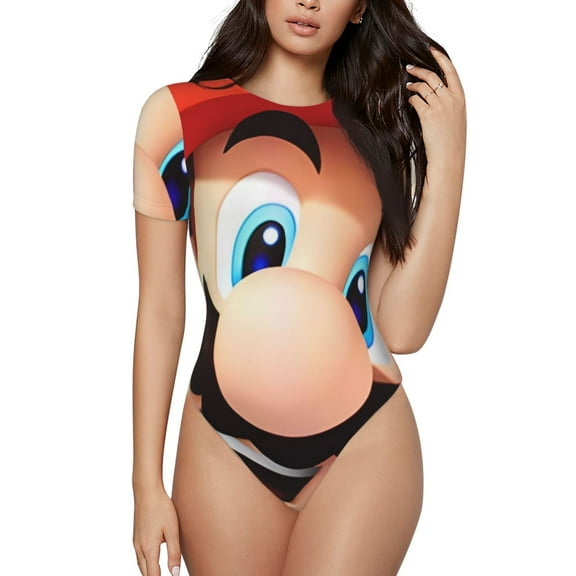 Lsque Mario Women's Crew Neck Short Sleeve Bodysuit Basic T Shirts Tops Onesie Adult Cute Pajama-XX-Large