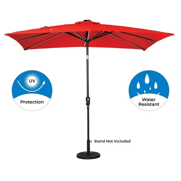 Sun-Ray 9'x7' Rectangular Next Gen Solar Lighted Umbrella - Ruby Red