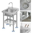 thumbnail image 3 of GloryStar Commercial Free Standing Utility Sink, Single Bowl Stainless Steel Sink with Pre-Installed Faucet, Cloth & Gloves, Cold and Hot Water Pipes for Kitchen and Laundry Use, 3 of 6