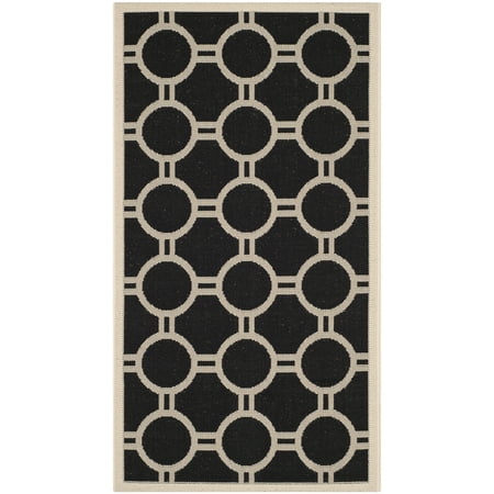 SAFAVIEH Courtyard Ariel Geometric Circle Indoor/Outdoor Area Rug, 2'7" x 5', Black/Beige