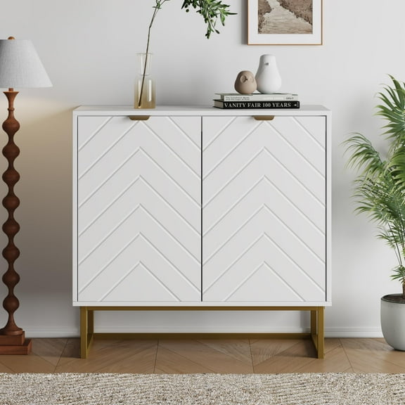 31.5"/47.2"  Modern Sideboard Buffet Cabinet with Storage, Wood Storage Cabinet with Herringbone Doors & Shelf, Credenza Console Table for Dining Room Living Room Entryway
