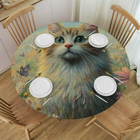 

Sheronv Cat Flowers Butterflies Round Tablecloth | Stain-Resistant & Washable | Ideal for Indoor/Outdoor Events | Great for Home Kitchen & Parties | Various Sizes Available 31 -35